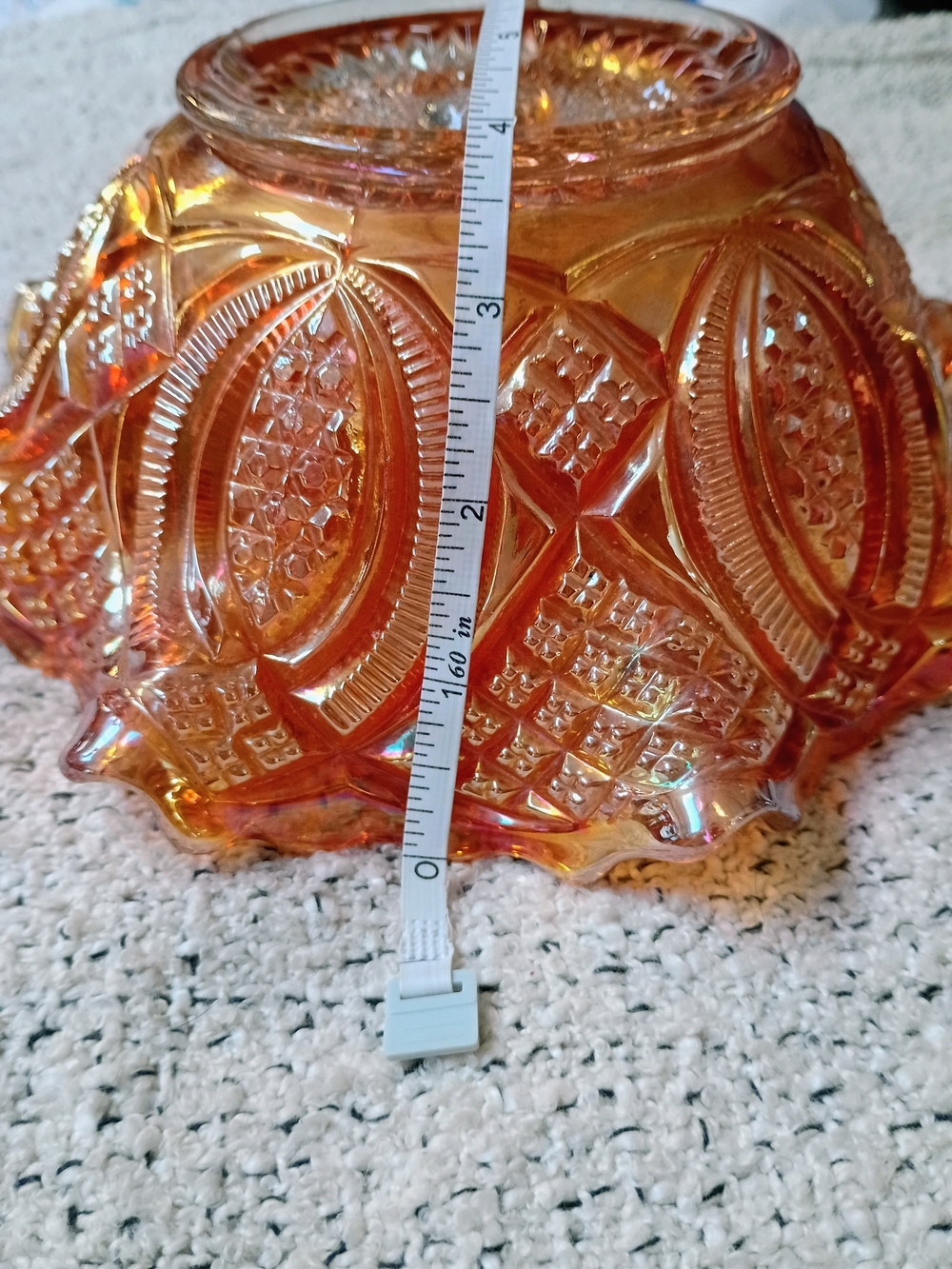 Vintage-Style Amber Carnival Glass Decorative Bowl - Home Art - Picture 3 of 4